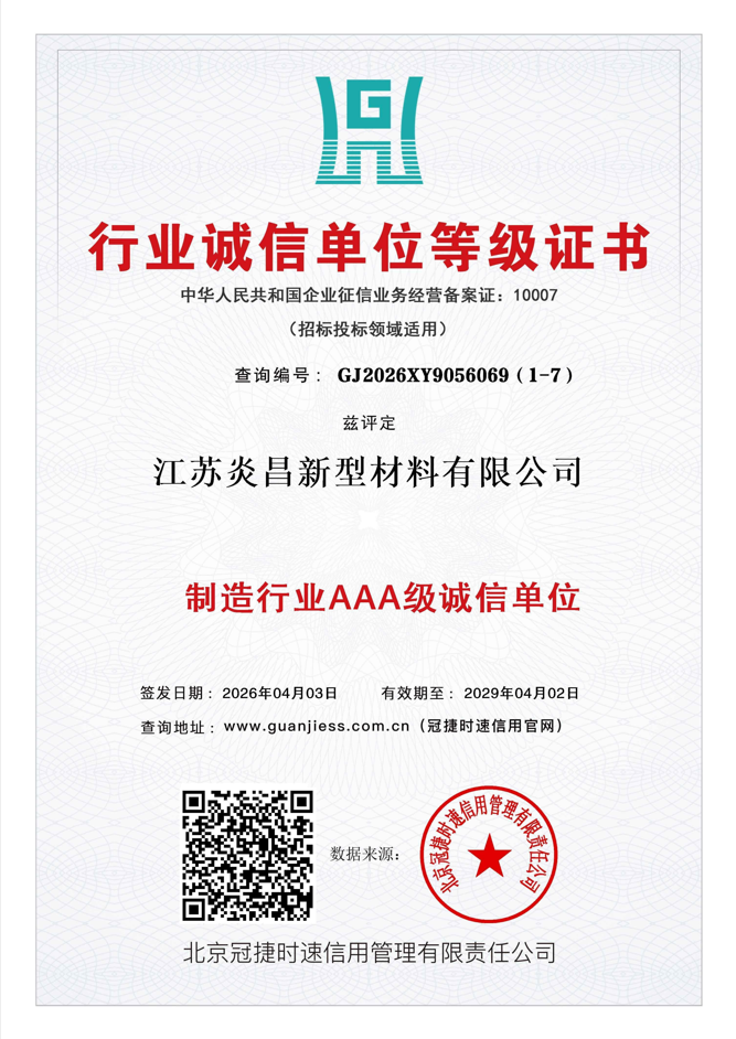 行业诚信单位等级证书
