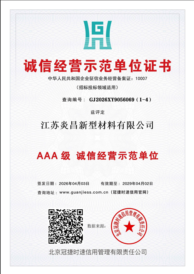 诚信经营示范单位证书